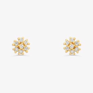 Brinco Infantil Flor com 7 pontos de Diamantes em Ouro Amarelo 18k