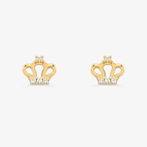 Brinco Infantil Coroa com 4 Pontos de Diamantes em Ouro Amarelo 18k