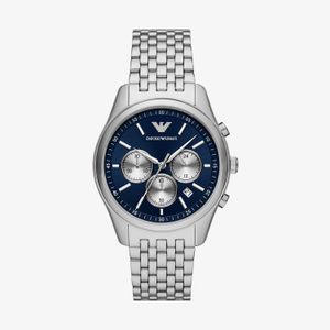 Relógio Emporio Armani Cronógrafo Masculino em Aço Prateado e Mostrador Azul AR11582B1