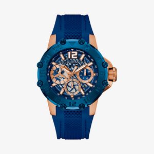 Relógio Guess Masculino em Silicone Azul e Caixa em Aço Rosé GW0640G3