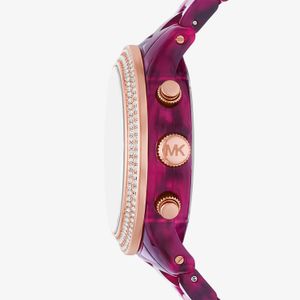 Relógio Michael Kors Runway Cronógrafo Feminino em Acetato Rosa Perolado e Cristais MK7425