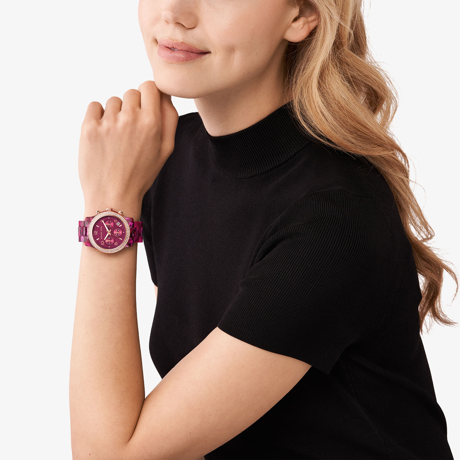 Relógio Michael Kors Runway Cronógrafo Feminino em Acetato Rosa