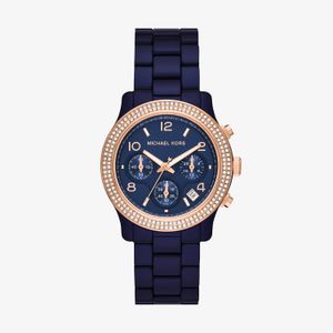 Relógio Michael Kors Runway Cronógrafo Feminino em Acetato Azul e Cristais MK7423
