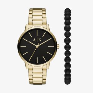 Kit Relógio Armani Exchange Masculino em Aço Dourado com Mostrador Preto AX7119B1
