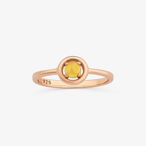 Anel Redondo com Citrino em Prata 925 com Banho de Ouro Rosé 18k