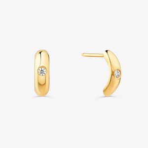 Brinco Infantil Meia Argola com Zircônia Incolor em Ouro Amarelo 18k