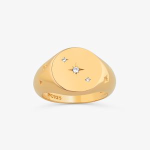 Anel Estrelas Cravejado em Prata 925 com Banho De Ouro Amarelo 18K