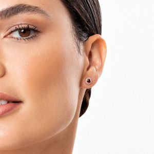 Brinco Floral com Granada e Topázio em Prata 925 com Banho de Ouro Rose 18k