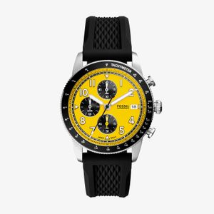 Relógio Fossil Masculino Sport Tourer em Silicone Preto e Mostrador Amarelo FS6044/2KN