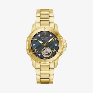 Relógio Bulova Marine Star Automático Feminino em Aço Dourado e Madrepérola com Lente de Safira