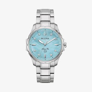 Relógio Bulova Marine Star Feminino em Aço Prateado com Diamantes e Madrepérola 96P248