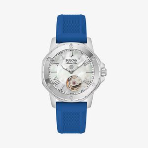 Relógio Bulova Marine Star Automático Feminino em Silicone Azul com Madrepérola e Lente de Safira