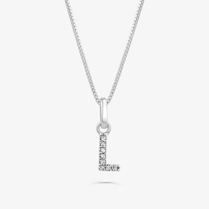 Pingente Letra L com Diamante em Ouro Branco 18k