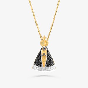 Pingente Nossa Senhora Aparecida com Safira em Ouro Amarelo 18k