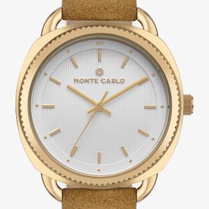 Relógio Monte Carlo Feminino em Aço Dourado e Pulseira de Suede