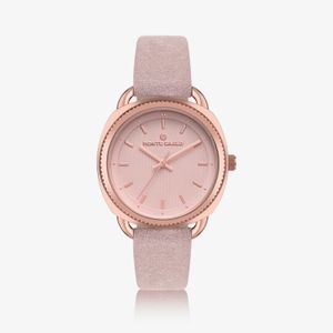 Relógio Monte Carlo Feminino em Aço Rosé e Pulseira de Suede