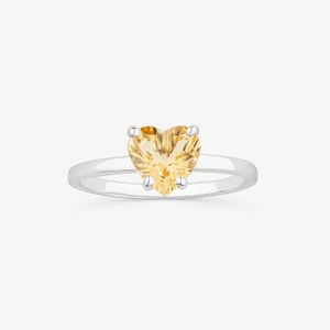 Anel Coração Citrino em Ouro Branco 18k