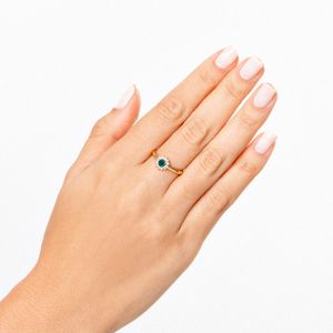 Anel Floral com Ágata Verde e Topázio em Prata 925 com Banho de Ouro Amarelo 18k