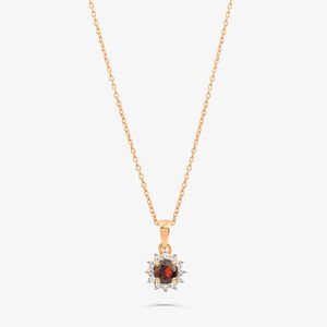Colar Floral com Granada e Topázio em Prata 925 com Banho de Ouro Rose 18k