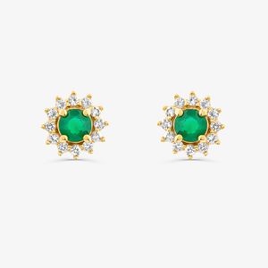 Brinco Floral com Ágata Verde e Topázio em Prata 925 com Banho de Ouro Amarelo 18k