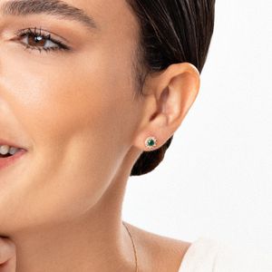 Brinco Floral com Ágata Verde e Topázio em Prata 925 com Banho de Ouro Amarelo 18k