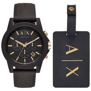 Kit Relógio Armani Exchange Masculino em Aço Preto com tag de mala AX7105B1