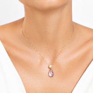 Pingente Orgânico Duplo com Diamante e Rose de France em Ouro Amarelo 18k