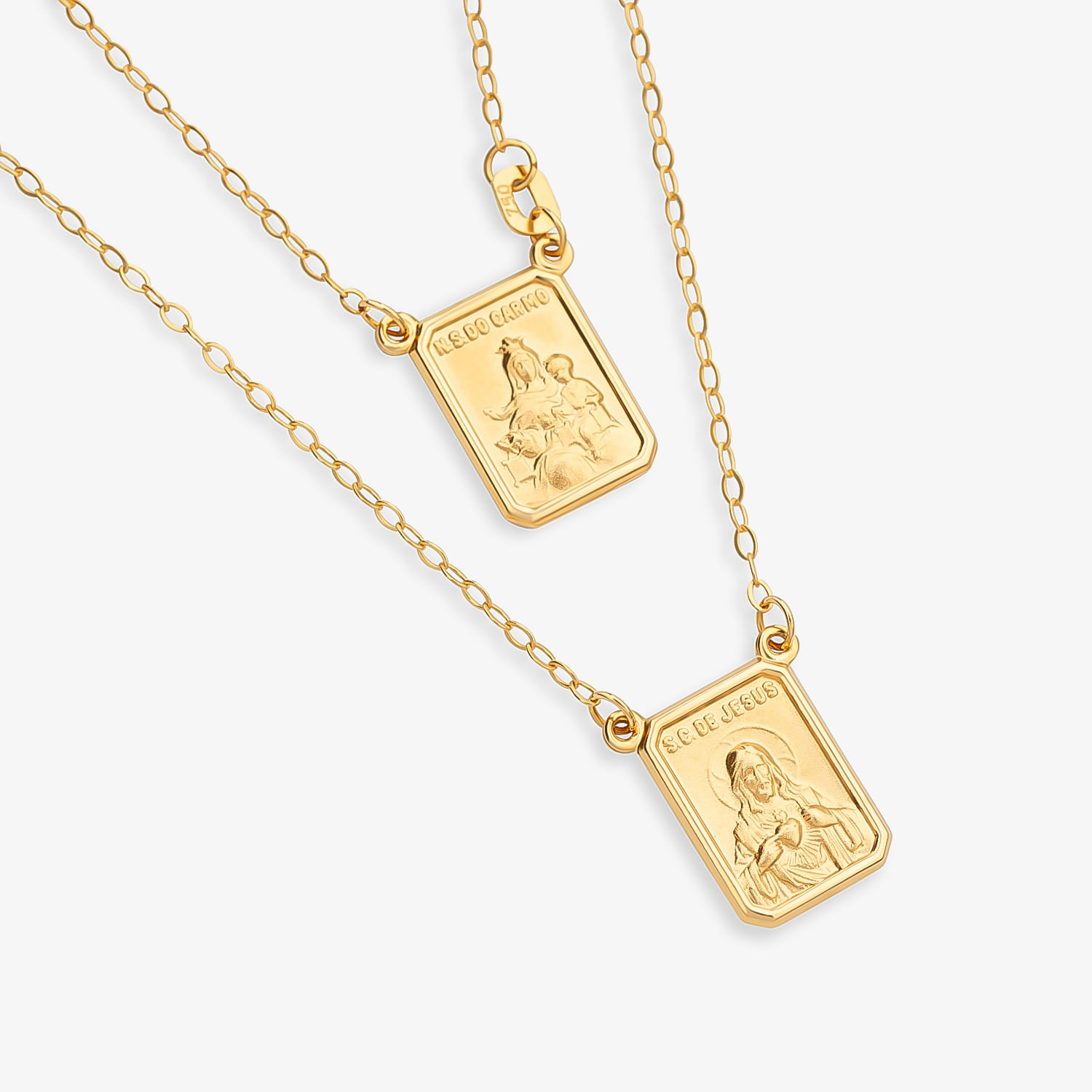Escapulário Sagrado Coração de Jesus e Nossa Senhora do Carmo em Ouro Amarelo 18k