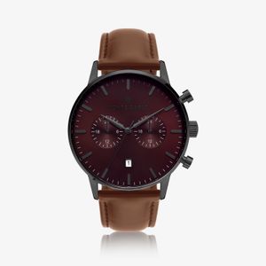 Relógio Monte Carlo Multi Dual Time Masculino em Couro Marrom e Mostrador Vinho