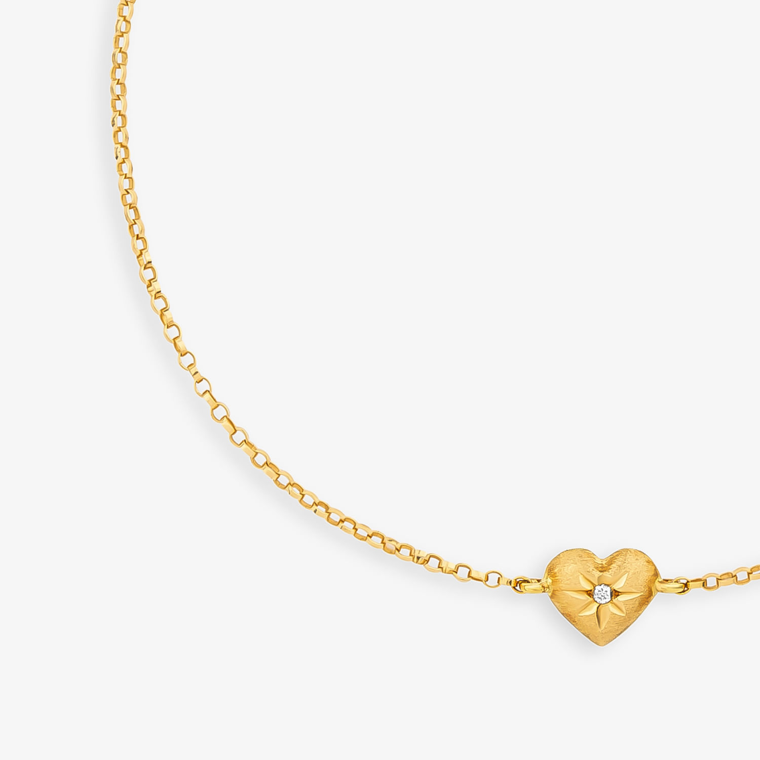 Pulseira Coração Amor, Amor em Ouro Amarelo 18K com Diamante - 18 cm