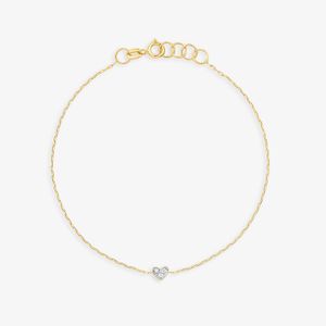 Pulseira Coração com Diamante em Ouro Amarelo 18k -  18 cm