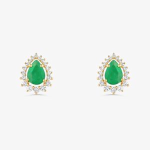 Brinco em Gota com Esmeralda e Diamante em Ouro Amarelo 18K