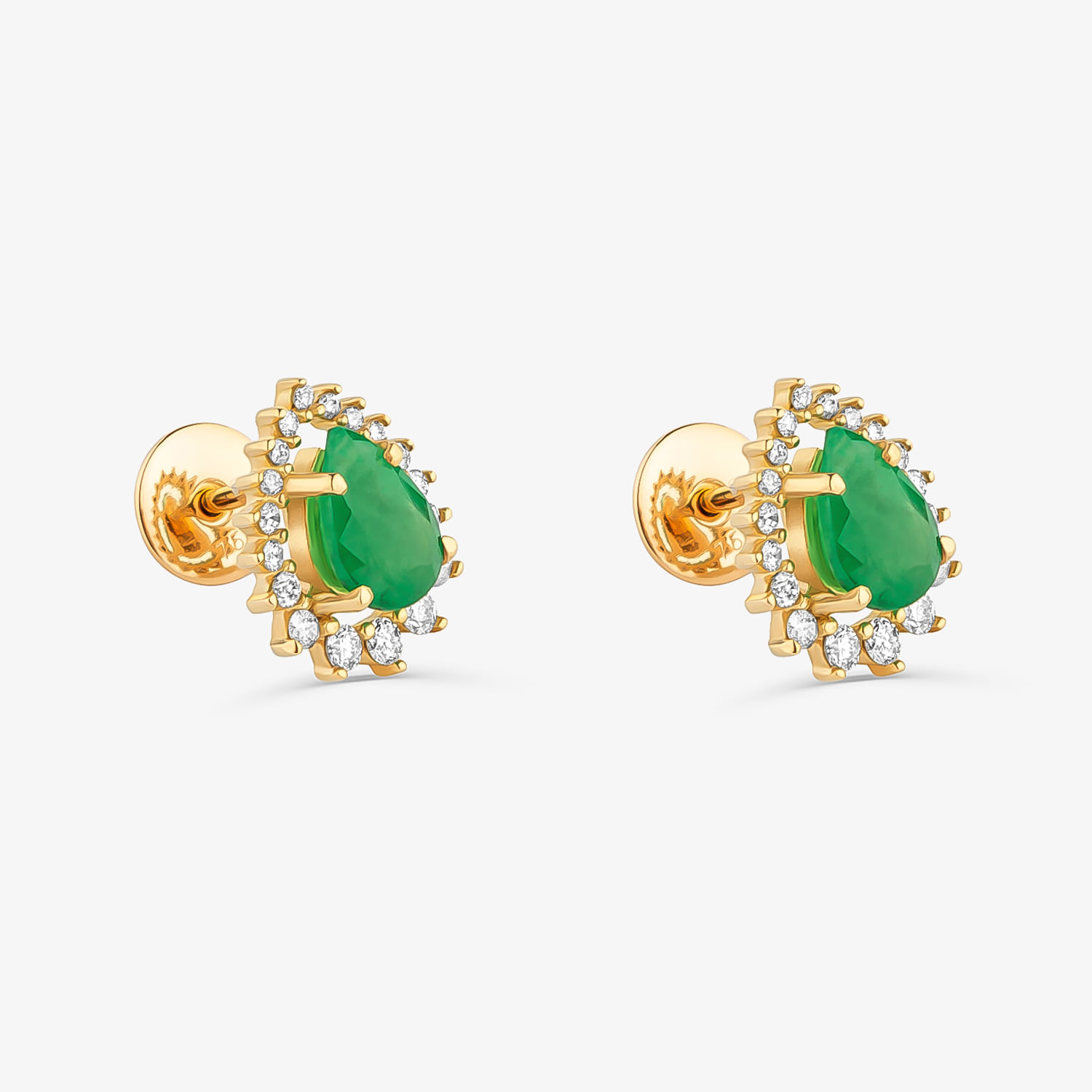 Brinco Stud Gota Intense em Ouro Amarelo 18k com Esmeralda e 35 Pontos de Diamante