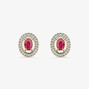 Brinco Stud com Rubi e Diamantes em Ouro Amarelo 18k