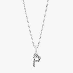 Pingente Letra P com Diamante em Ouro Branco 18k