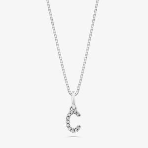 Pingente Letra C com Diamante em Ouro Branco 18k