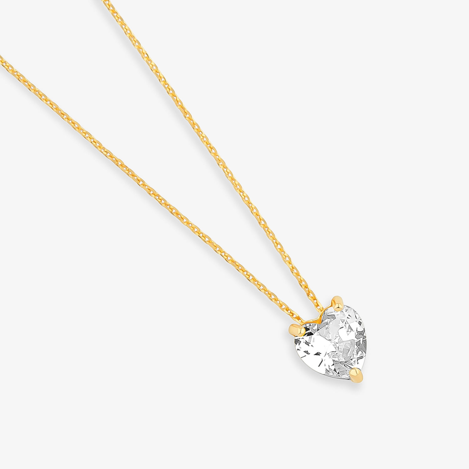 Colar Coração Cravejado em Prata 925 com Banho de Ouro Amarelo 18k