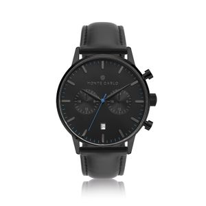 Relógio Monte Carlo Multi Dual Time Masculino em Couro Preto