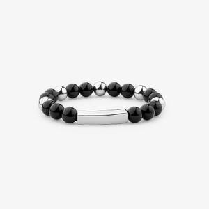 Pulseira Masculina com Quartzo Negro em Aço - 19 cm