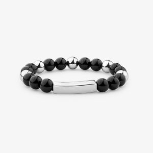 Pulseira Masculina com Quartzo Negro em Aço - 21 cm