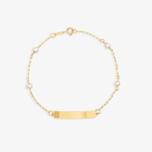 Pulseira Infantil com Pérolas Personalizável  em Ouro Amarelo 18k - 15 cm