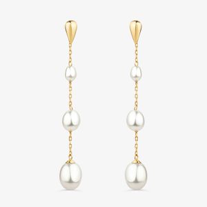 Brinco Longo Gota com Pérola em Ouro Amarelo 18k
