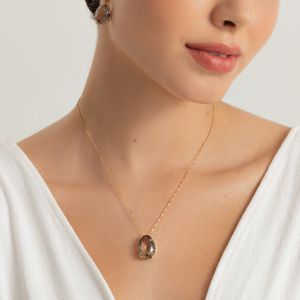 Pingente em Ouro Amarelo com Diamante e Quartzo Fumê