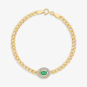 Pulseira com Esmeralda e Diamantes em Ouro Amarelo 18k