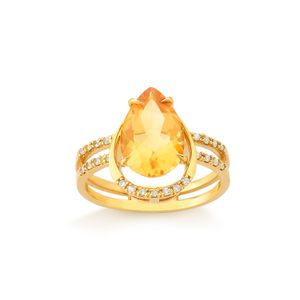 Anel com Gota de Citrino e Diamantes em Ouro Amarelo 18k