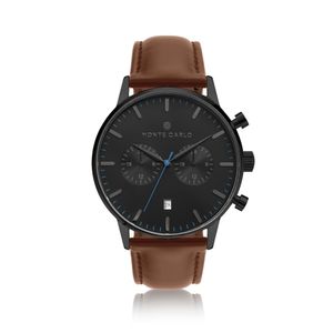 Relógio Monte Carlo Multi Dual Time Masculino em Couro Marrom