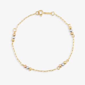 Pulseira Infantil Esferas em Ouro Amarelo, Rosé e Branco 18k - 15cm