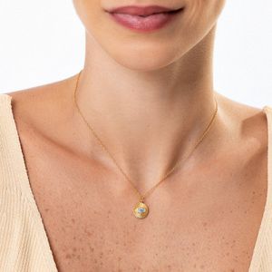 Colar Olho Grego Cravejado em Prata 925 com Banho de Ouro Amarelo 18k