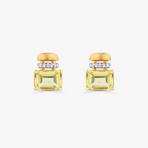 Brinco Stud com Diamante e Quartzo Green Gold em Ouro Amarelo 18k