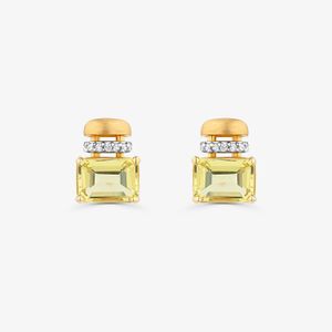 Brinco Stud com Diamante e Quartzo Green Gold em Ouro Amarelo 18k